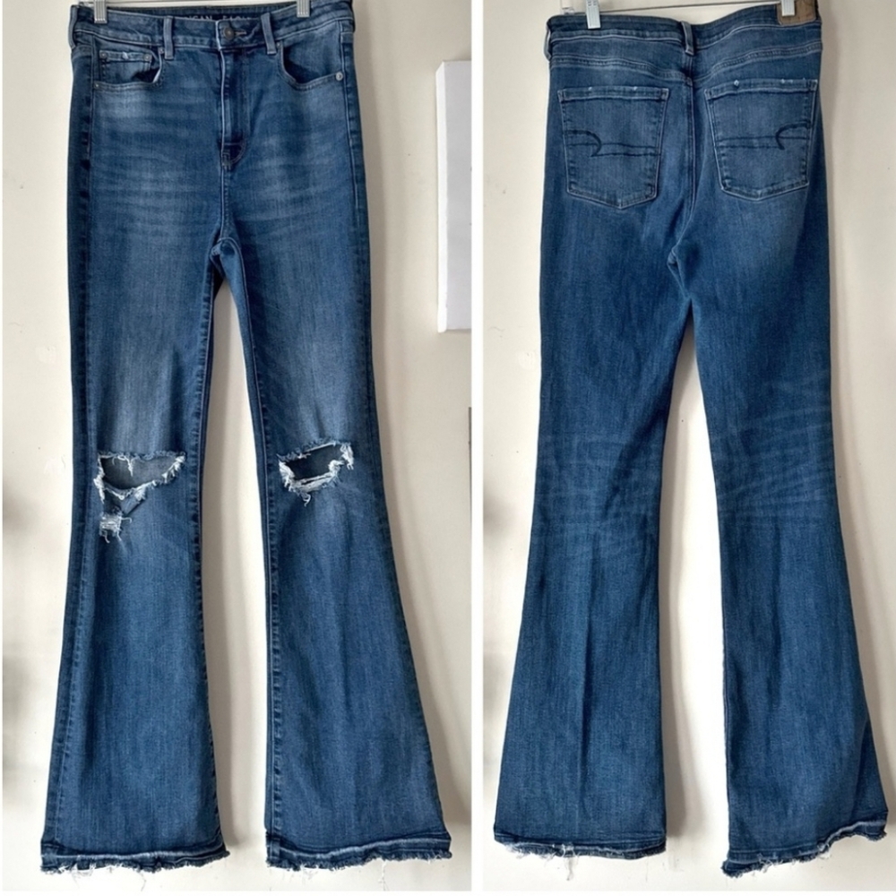 American Eagle Super Stretch Highest Rise Flare Jeans Size 10 X-Long/33” Inseam